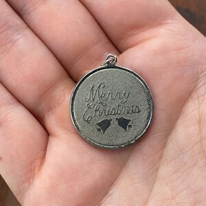 Vintage 925 Sterling Silver "Merry Christmas" Bells Round Pendant Bracelet Charm